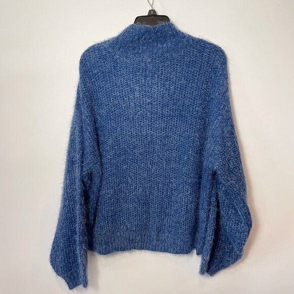 Bishop + Young Womens Pullover Crochet Long Sleeve Sweater Blue S Turtle Neck - Picture 2 of 5